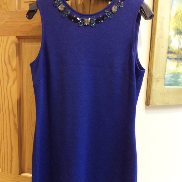 ST. JOHN HAND-BEADED SLEEVELESS DRESS ~ Blue/Purple ~ Size: 8 ~ NWOT $1,275